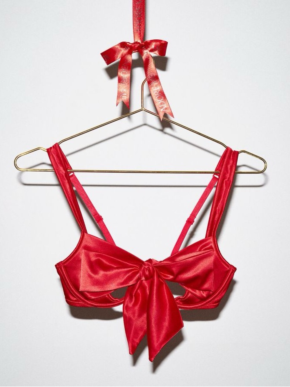 Adore Me Red Satin Tie Bow Front Bralette and Panties Set